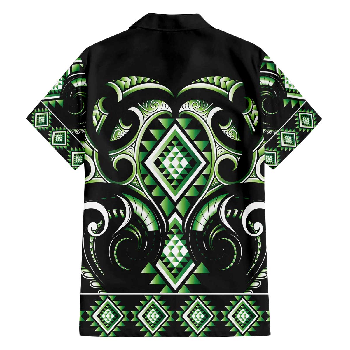 Green Ngaru Taniko With Aotearoa Maori Tattoo Family Matching Off The Shoulder Long Sleeve Dress and Hawaiian Shirt