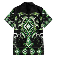 Green Ngaru Taniko With Aotearoa Maori Tattoo Family Matching Off The Shoulder Long Sleeve Dress and Hawaiian Shirt
