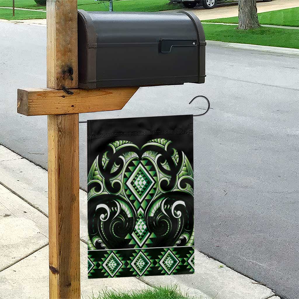 Green Ngaru Taniko With Aotearoa Maori Tattoo Garden Flag