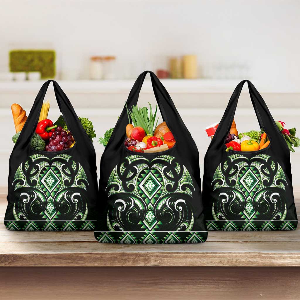 Green Ngaru Taniko With Aotearoa Maori Tattoo Grocery Bag
