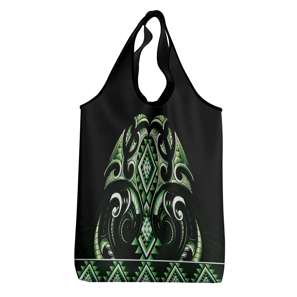 Green Ngaru Taniko With Aotearoa Maori Tattoo Grocery Bag