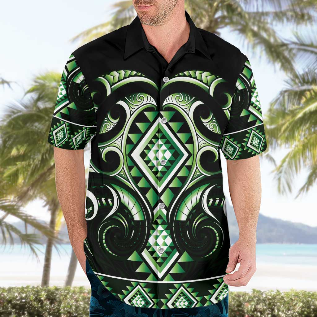 Green Ngaru Taniko With Aotearoa Maori Tattoo Hawaiian Shirt