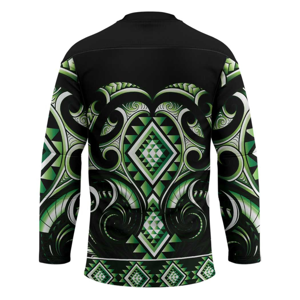 Green Ngaru Taniko With Aotearoa Maori Tattoo Hockey Jersey - Polynesian Pride