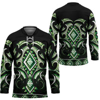 Green Ngaru Taniko With Aotearoa Maori Tattoo Hockey Jersey - Polynesian Pride