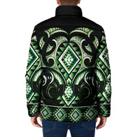 Green Ngaru Taniko With Aotearoa Maori Tattoo Padded Jacket - Polynesian Pride