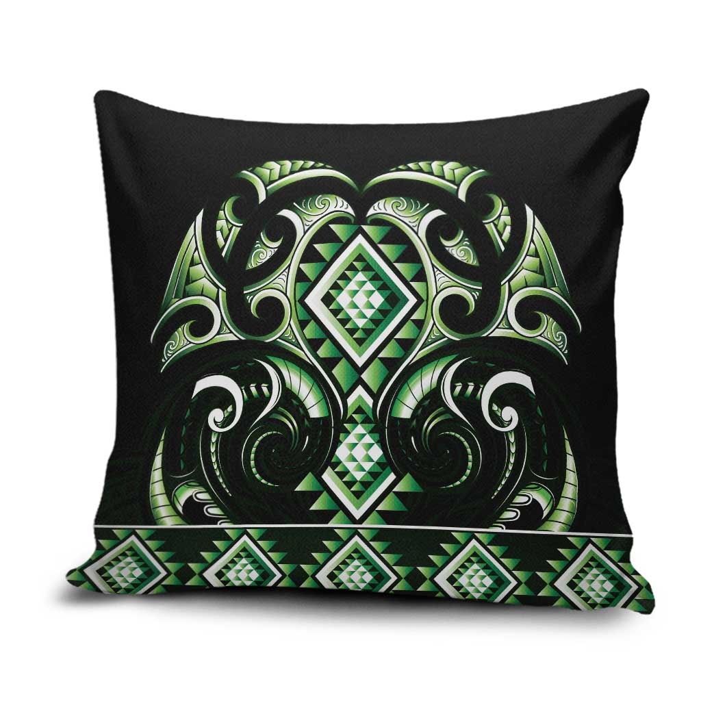 Green Ngaru Taniko With Aotearoa Maori Tattoo Pillow Cover - Polynesian Pride
