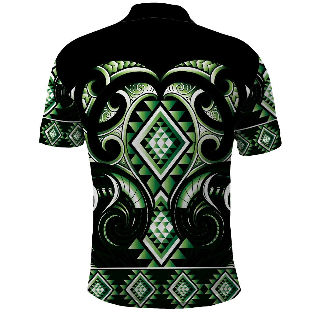 Green Ngaru Taniko With Aotearoa Maori Tattoo Polo Shirt