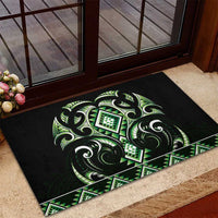 Green Ngaru Taniko With Aotearoa Maori Tattoo Rubber Doormat