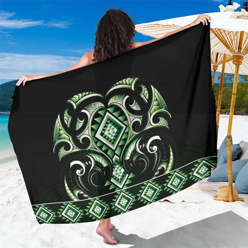 Green Ngaru Taniko With Aotearoa Maori Tattoo Sarong