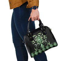 Green Ngaru Taniko With Aotearoa Maori Tattoo Shoulder Handbag