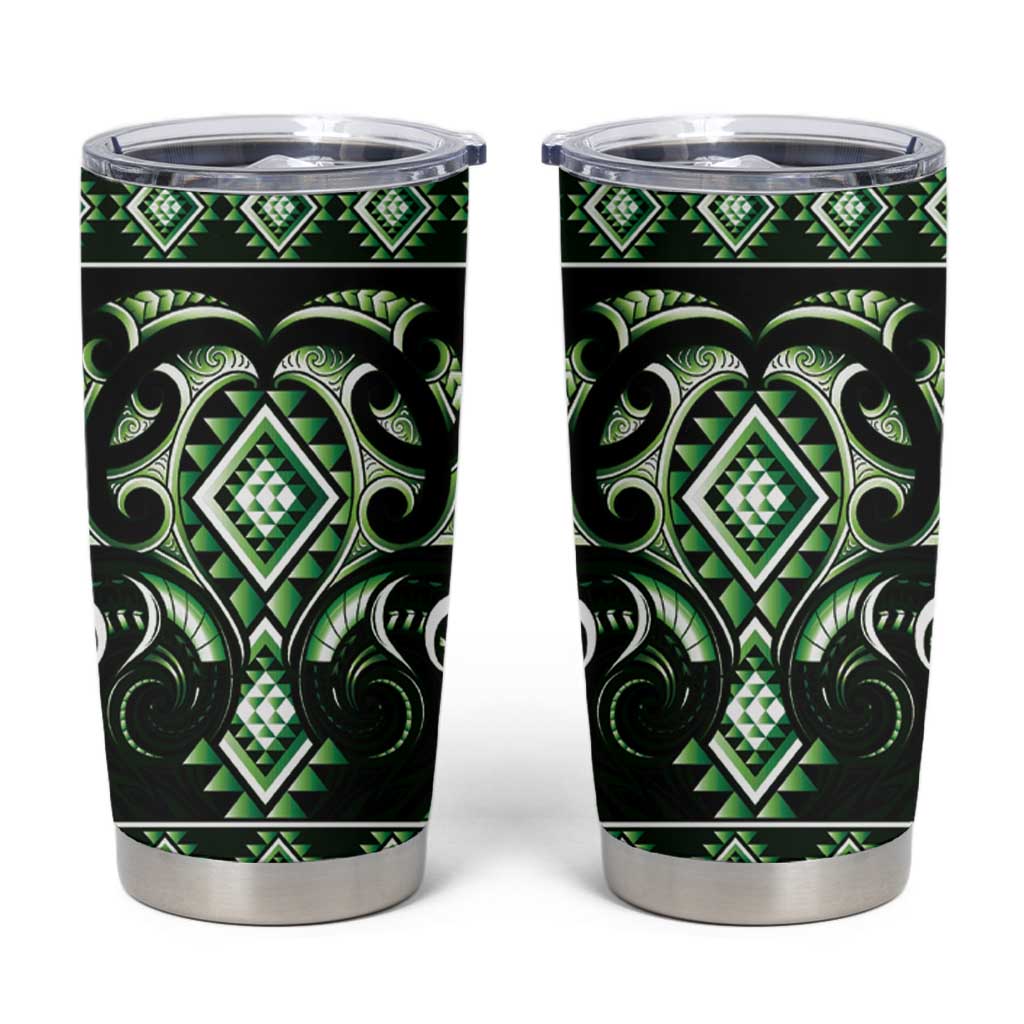 Green Ngaru Taniko With Aotearoa Maori Tattoo Tumbler Cup