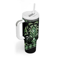 Green Ngaru Taniko With Aotearoa Maori Tattoo Tumbler With Handle