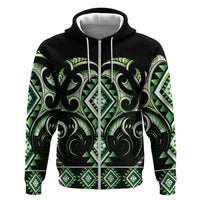 Green Ngaru Taniko With Aotearoa Maori Tattoo Zip Hoodie