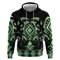 Green Ngaru Taniko With Aotearoa Maori Tattoo Zip Hoodie