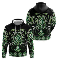 Green Ngaru Taniko With Aotearoa Maori Tattoo Zip Hoodie