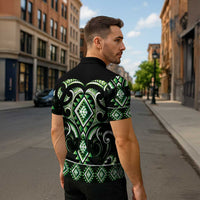 Green Ngaru Taniko With Aotearoa Maori Tattoo Zipper Polo Shirt - Polynesian Pride