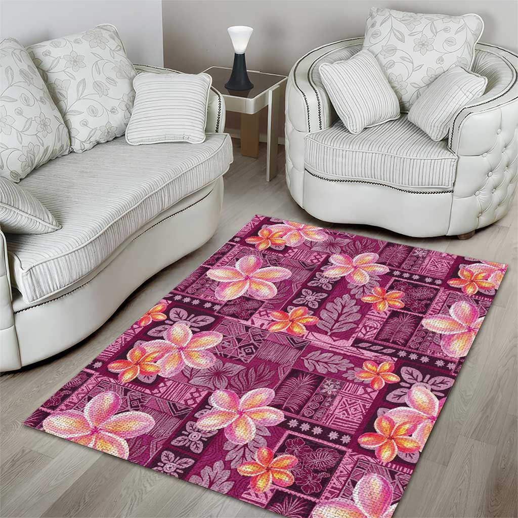 Pink Hawaii Plumeria With Tropical Flowers Motifs Area Rug