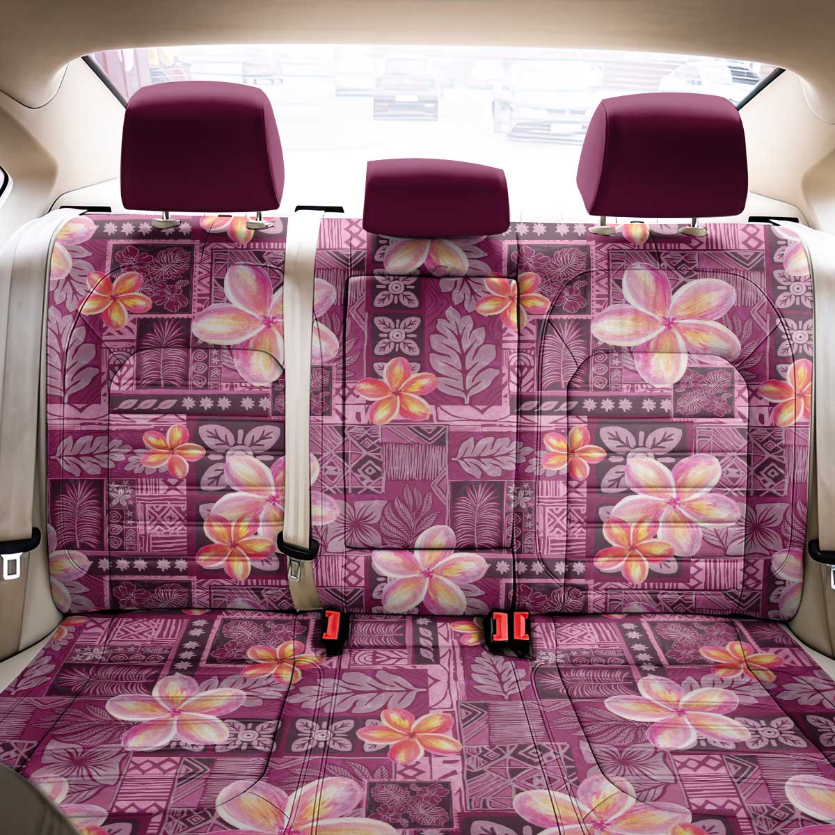 Pink Hawaii Plumeria With Tropical Flowers Motifs Back Car Seat Cover