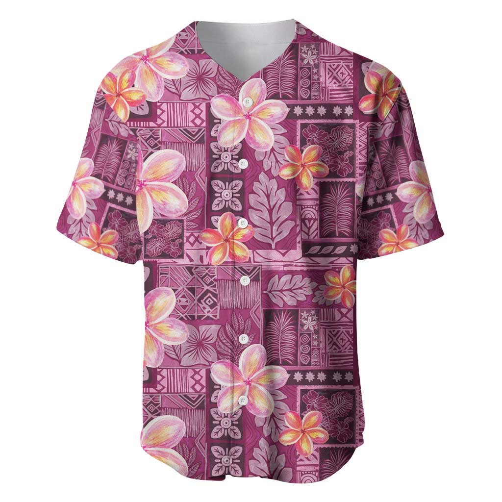 Pink Hawaii Plumeria With Tropical Flowers Motifs Baseball Jersey LT14 Pink - Polynesian Pride