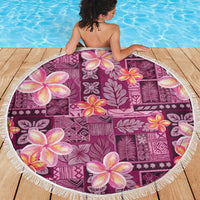 Pink Hawaii Plumeria With Tropical Flowers Motifs Beach Blanket