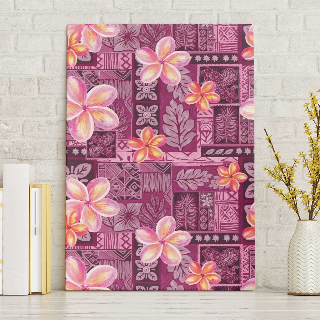 Pink Hawaii Plumeria With Tropical Flowers Motifs Canvas Wall Art