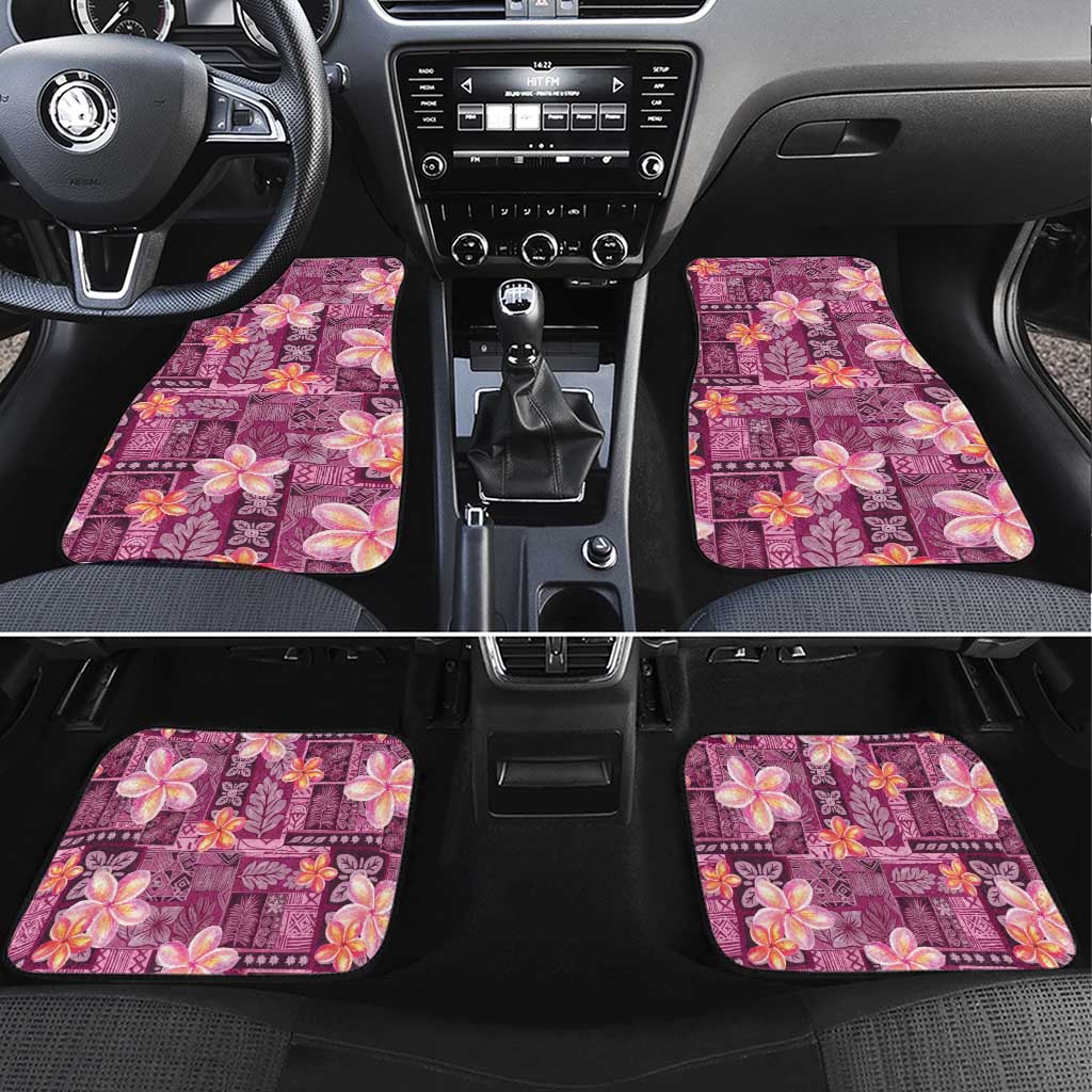 Pink Hawaii Plumeria With Tropical Flowers Motifs Car Mats