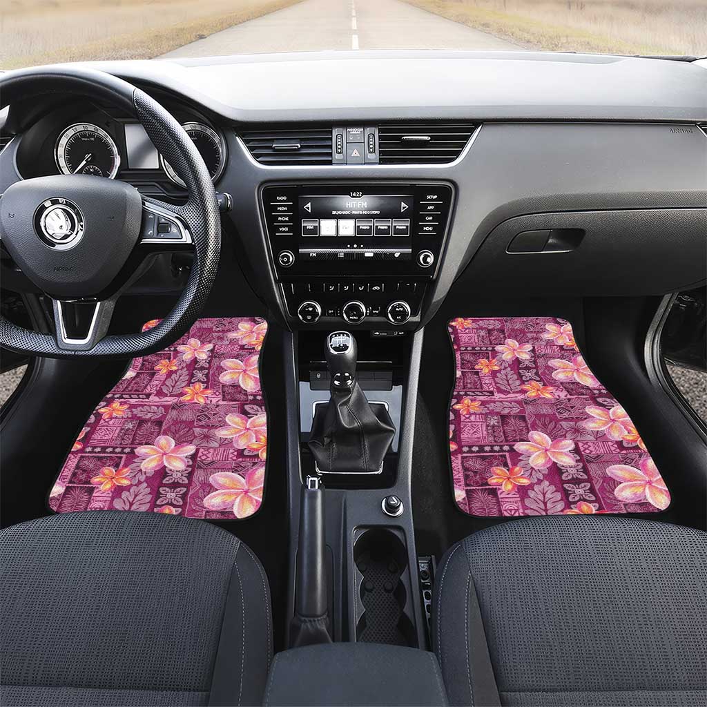 Pink Hawaii Plumeria With Tropical Flowers Motifs Car Mats