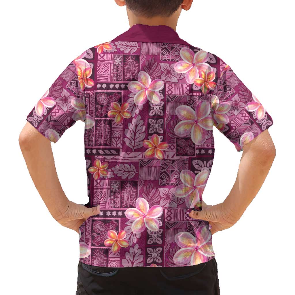 Pink Hawaii Plumeria With Tropical Flowers Motifs Family Matching Long Sleeve Bodycon Dress and Hawaiian Shirt