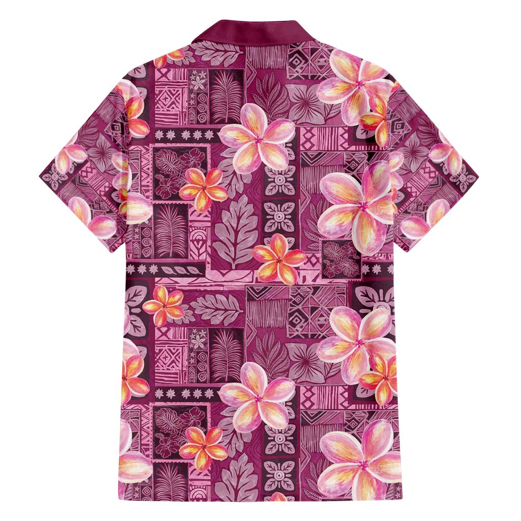Pink Hawaii Plumeria With Tropical Flowers Motifs Family Matching Long Sleeve Bodycon Dress and Hawaiian Shirt