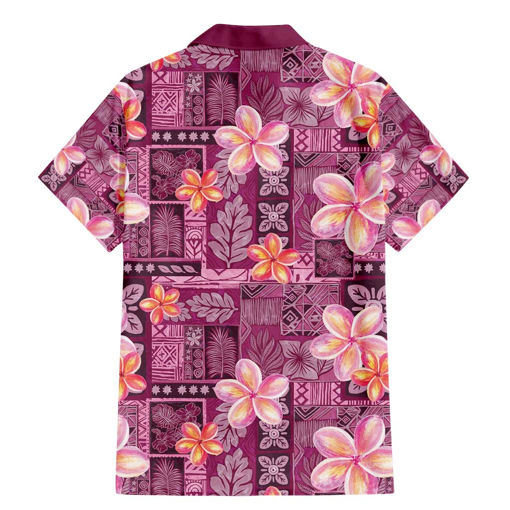 Pink Hawaii Plumeria With Tropical Flowers Motifs Family Matching Mermaid Dress and Hawaiian Shirt
