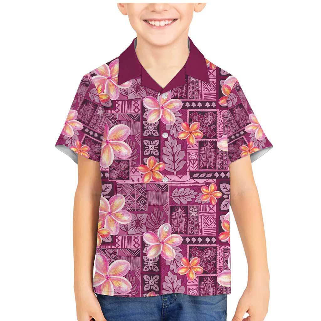 Pink Hawaii Plumeria With Tropical Flowers Motifs Family Matching Mermaid Dress and Hawaiian Shirt