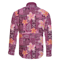 Pink Hawaii Plumeria With Tropical Flowers Motifs Family Matching Off Shoulder Short Dress and Hawaiian Shirt