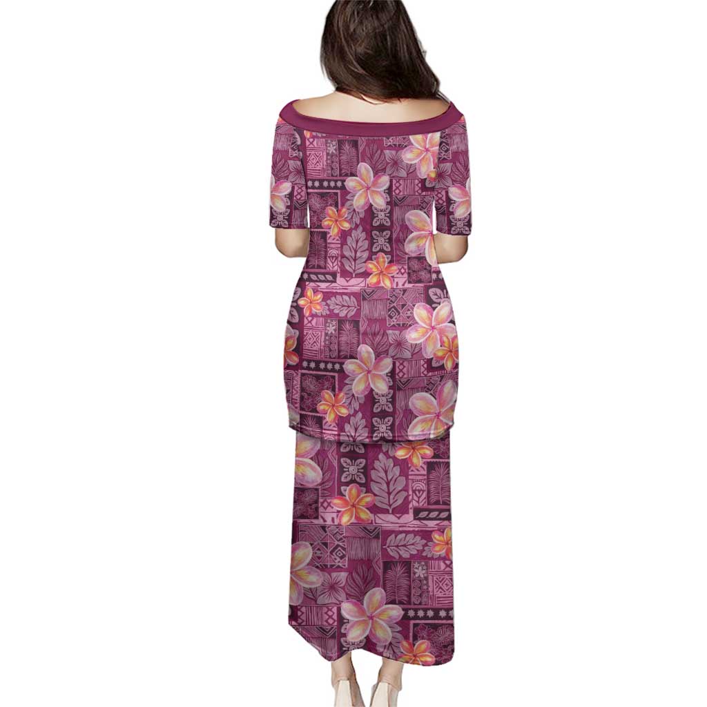 Pink Hawaii Plumeria With Tropical Flowers Motifs Family Matching Puletasi and Hawaiian Shirt