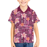 Pink Hawaii Plumeria With Tropical Flowers Motifs Family Matching Puletasi and Hawaiian Shirt