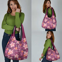 Pink Hawaii Plumeria With Tropical Flowers Motifs Grocery Bag