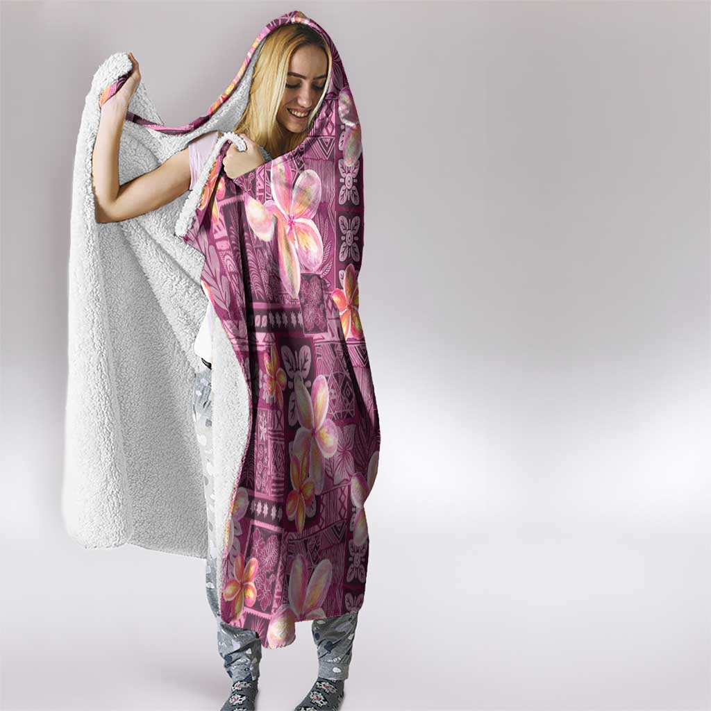 Pink Hawaii Plumeria With Tropical Flowers Motifs Hooded Blanket
