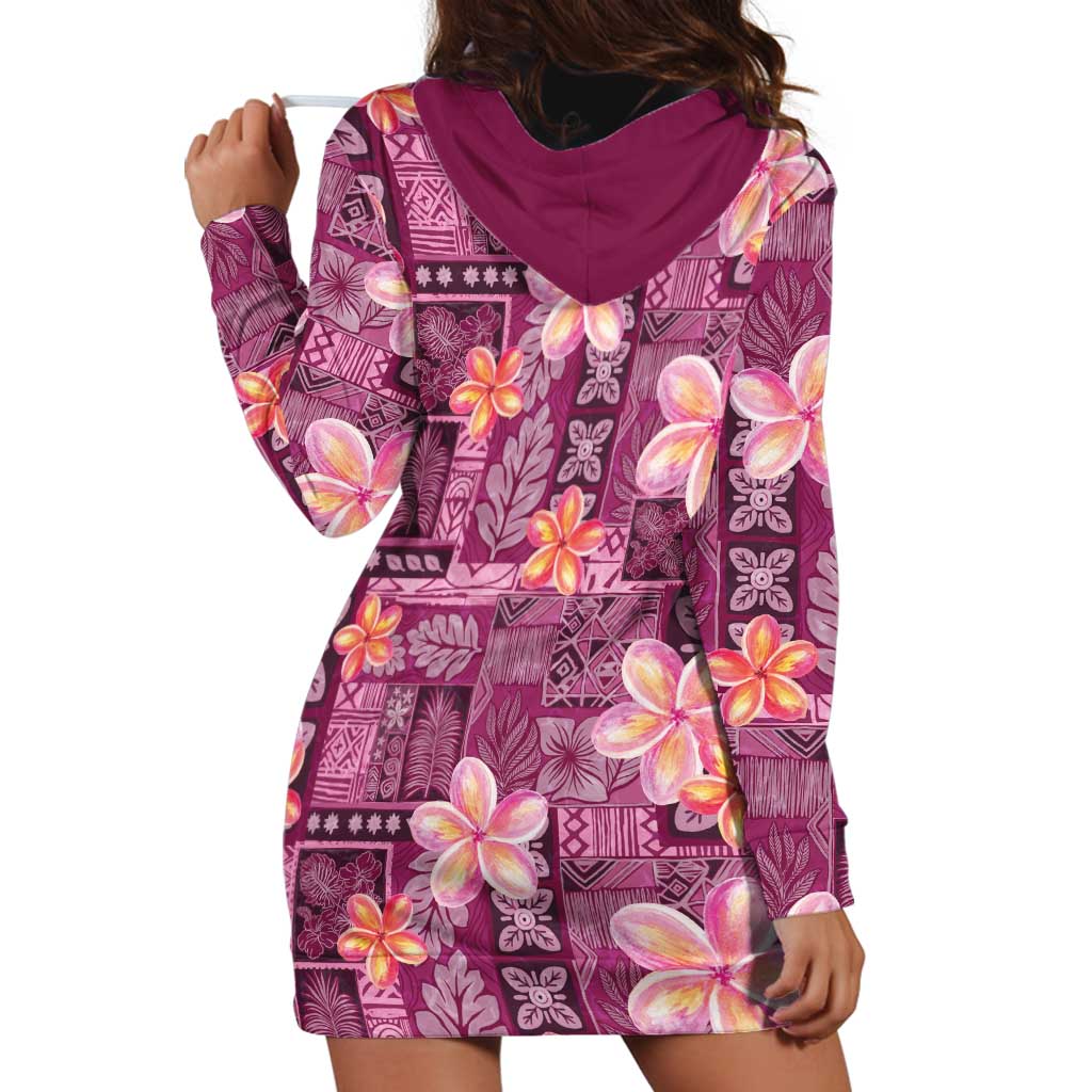 Pink Hawaii Plumeria With Tropical Flowers Motifs Hoodie Dress