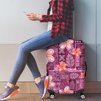 Pink Hawaii Plumeria With Tropical Flowers Motifs Luggage Cover
