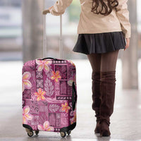Pink Hawaii Plumeria With Tropical Flowers Motifs Luggage Cover