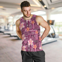 Pink Hawaii Plumeria With Tropical Flowers Motifs Men Tank Top
