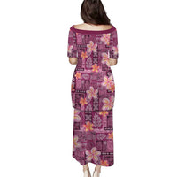 Pink Hawaii Plumeria With Tropical Flowers Motifs Puletasi