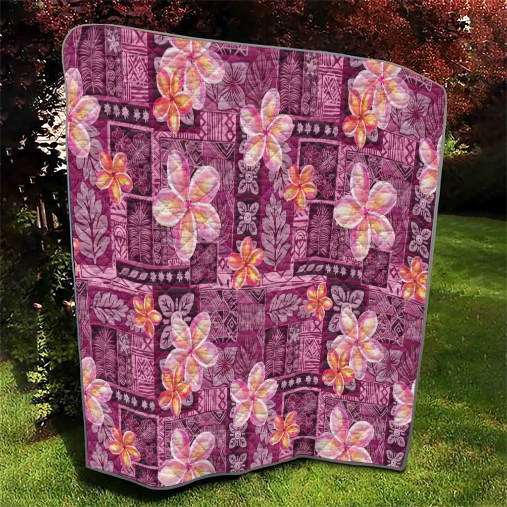 Pink Hawaii Plumeria With Tropical Flowers Motifs Quilt