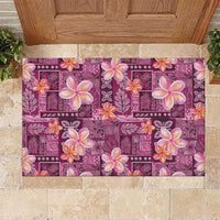Pink Hawaii Plumeria With Tropical Flowers Motifs Rubber Doormat LT14 Pink - Polynesian Pride