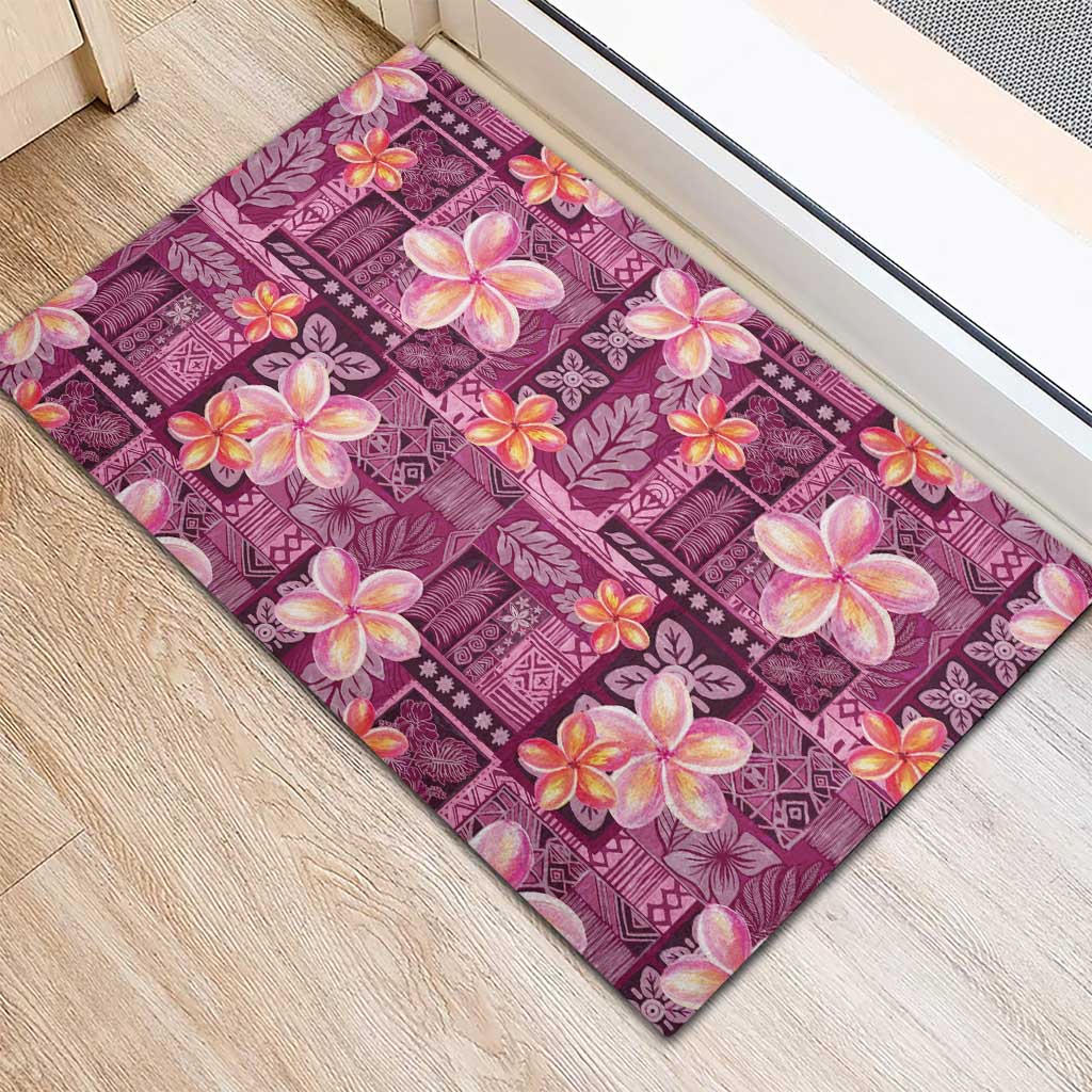 Pink Hawaii Plumeria With Tropical Flowers Motifs Rubber Doormat LT14 - Polynesian Pride