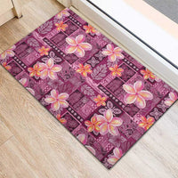 Pink Hawaii Plumeria With Tropical Flowers Motifs Rubber Doormat LT14 - Polynesian Pride