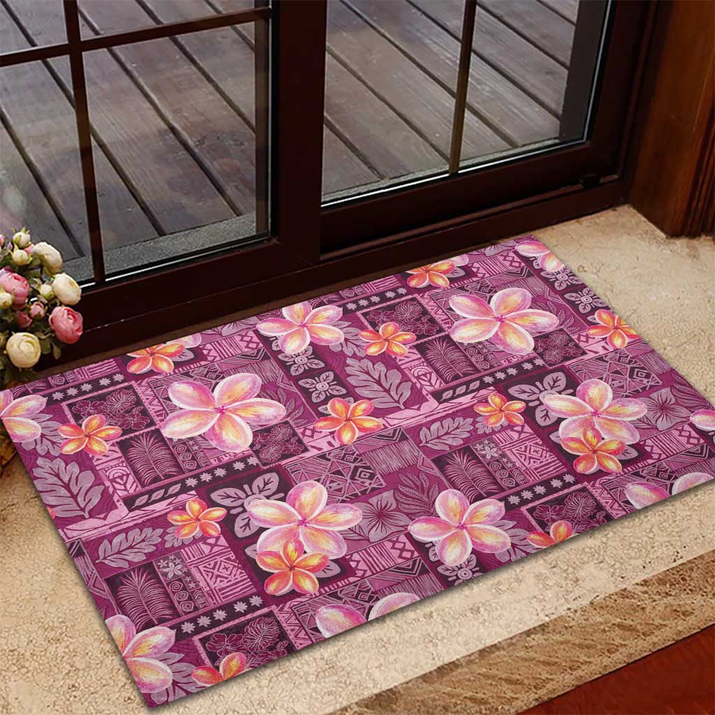 Pink Hawaii Plumeria With Tropical Flowers Motifs Rubber Doormat LT14 - Polynesian Pride