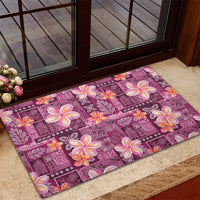 Pink Hawaii Plumeria With Tropical Flowers Motifs Rubber Doormat LT14 - Polynesian Pride