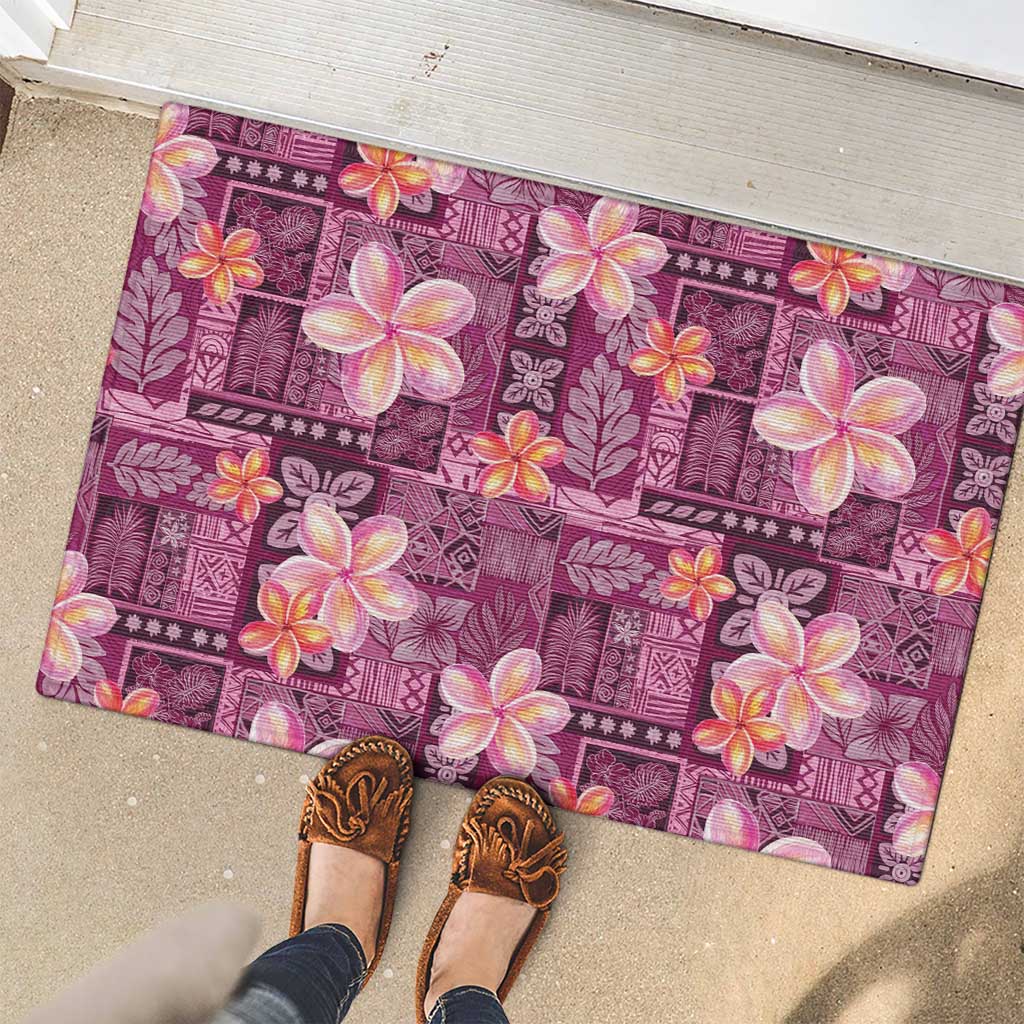 Pink Hawaii Plumeria With Tropical Flowers Motifs Rubber Doormat LT14 - Polynesian Pride
