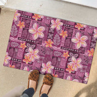 Pink Hawaii Plumeria With Tropical Flowers Motifs Rubber Doormat LT14 - Polynesian Pride