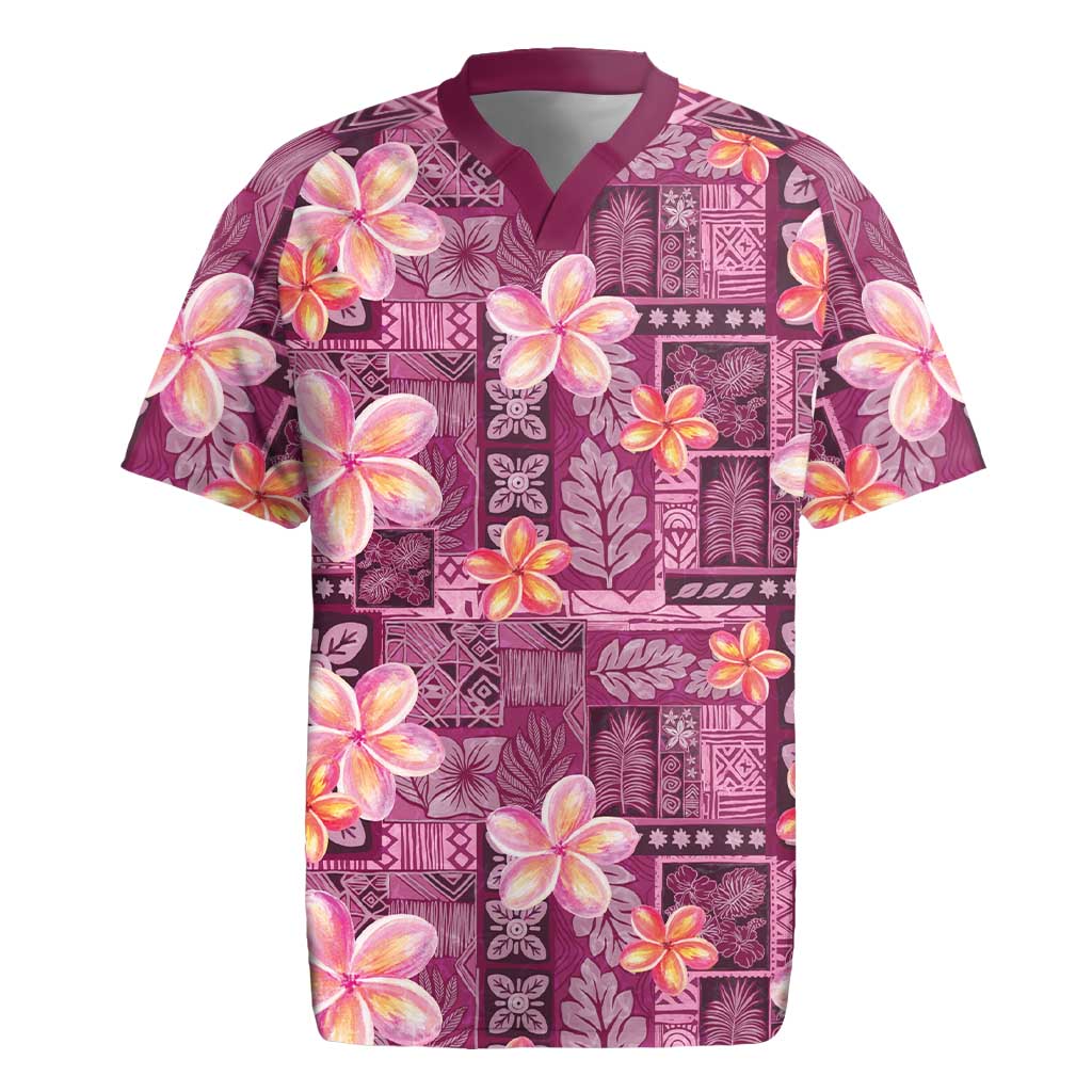 Pink Hawaii Plumeria With Tropical Flowers Motifs Rugby Jersey